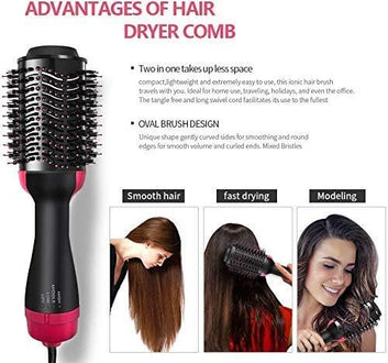 1000 Watts Hair Dryer, and Volumizer Styler, Professional 2-in-1 Salon Negative Ion Ceramic Electric Blow Rotating Straightener and Curly Comb with Anti-Scald, Black